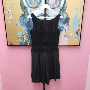 White House Black Market Black Sleeveless Lace Top Flare Dress